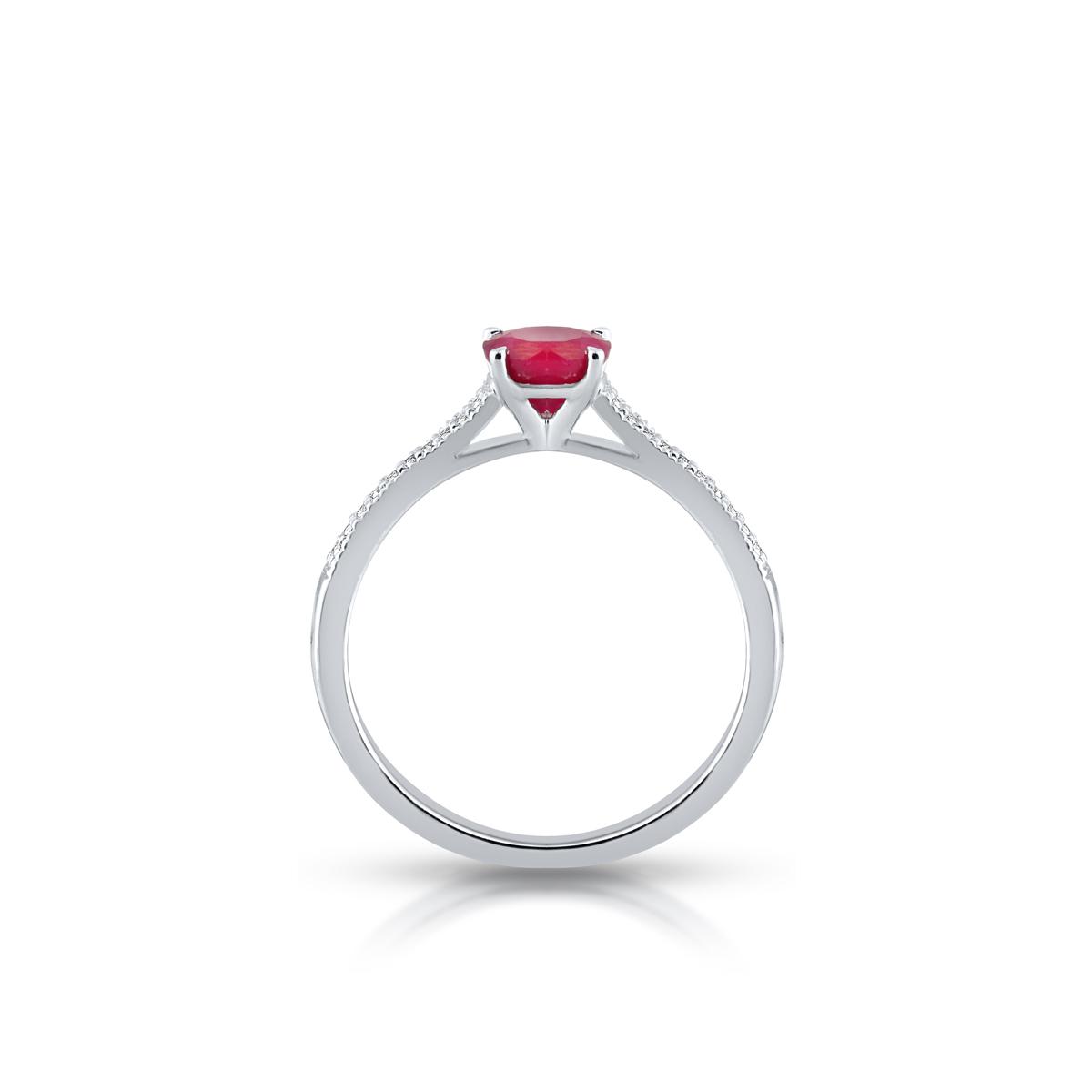 Pierścionek białe złoto z brylantami i rubinem