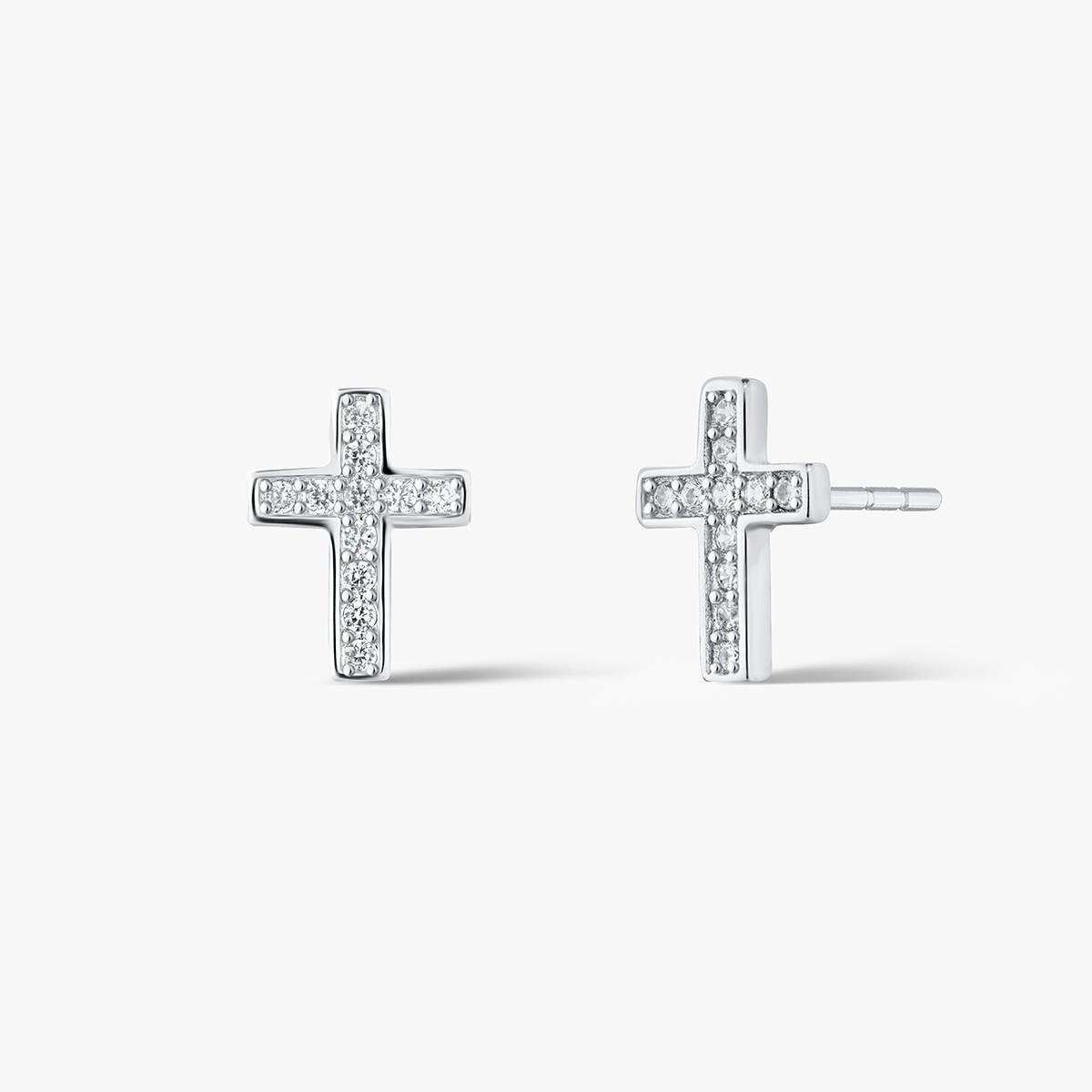 Kolczyki srebrne krzyżyki z cyrkoniami
