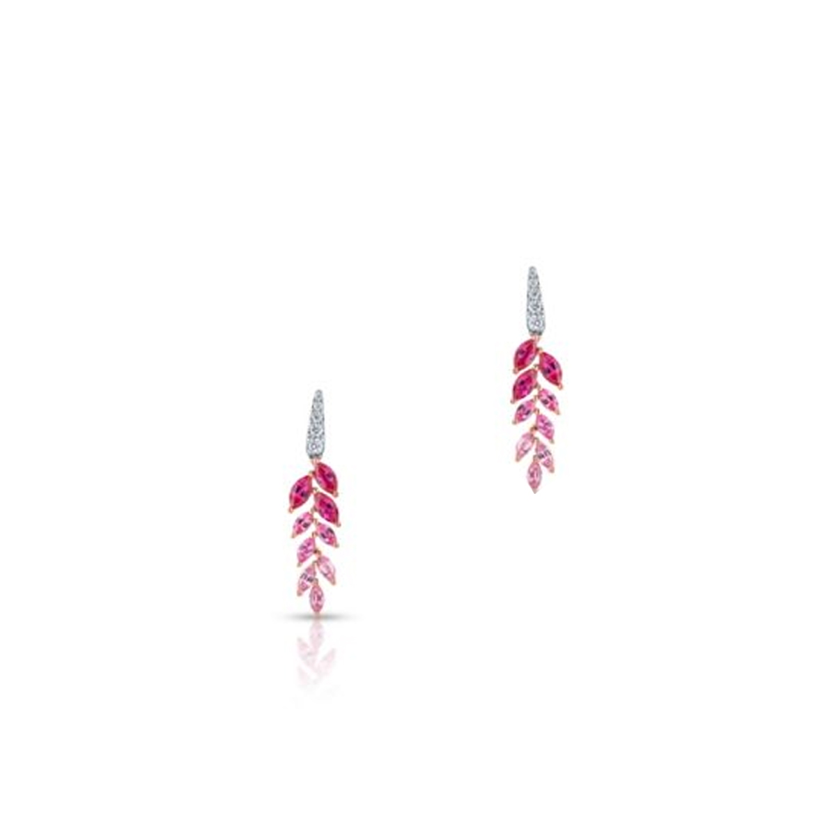 Kolczyki złote z brylantami i różowymi szafirami