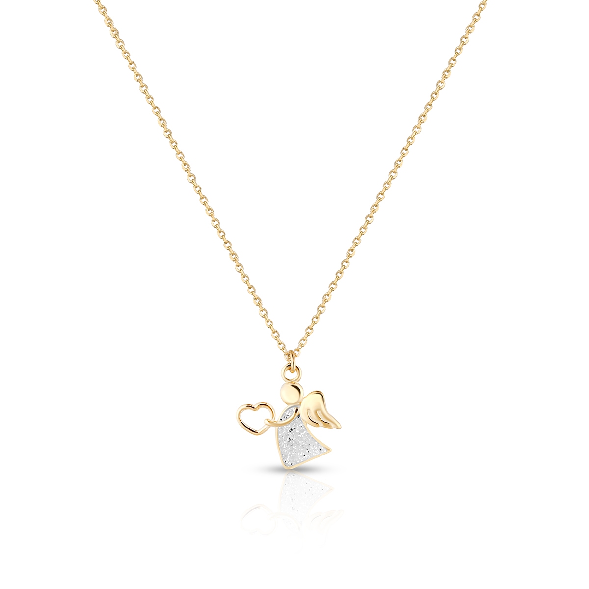 Naszyjnik złoty aniołek z sercem