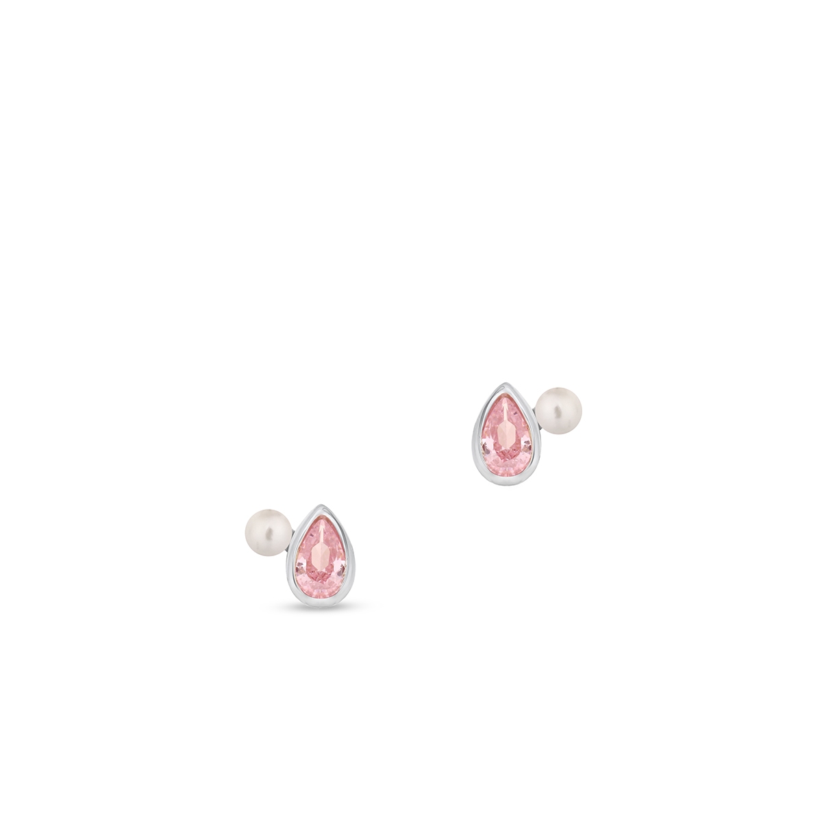 Kolczyki srebrne z perłą i różową cyrkonią