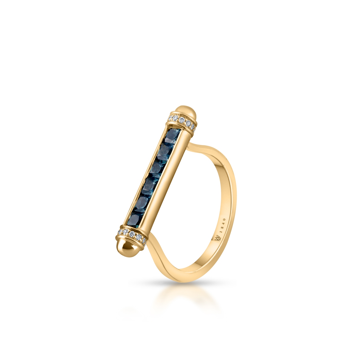 Pierścionek złoty z diamentami i szafirami