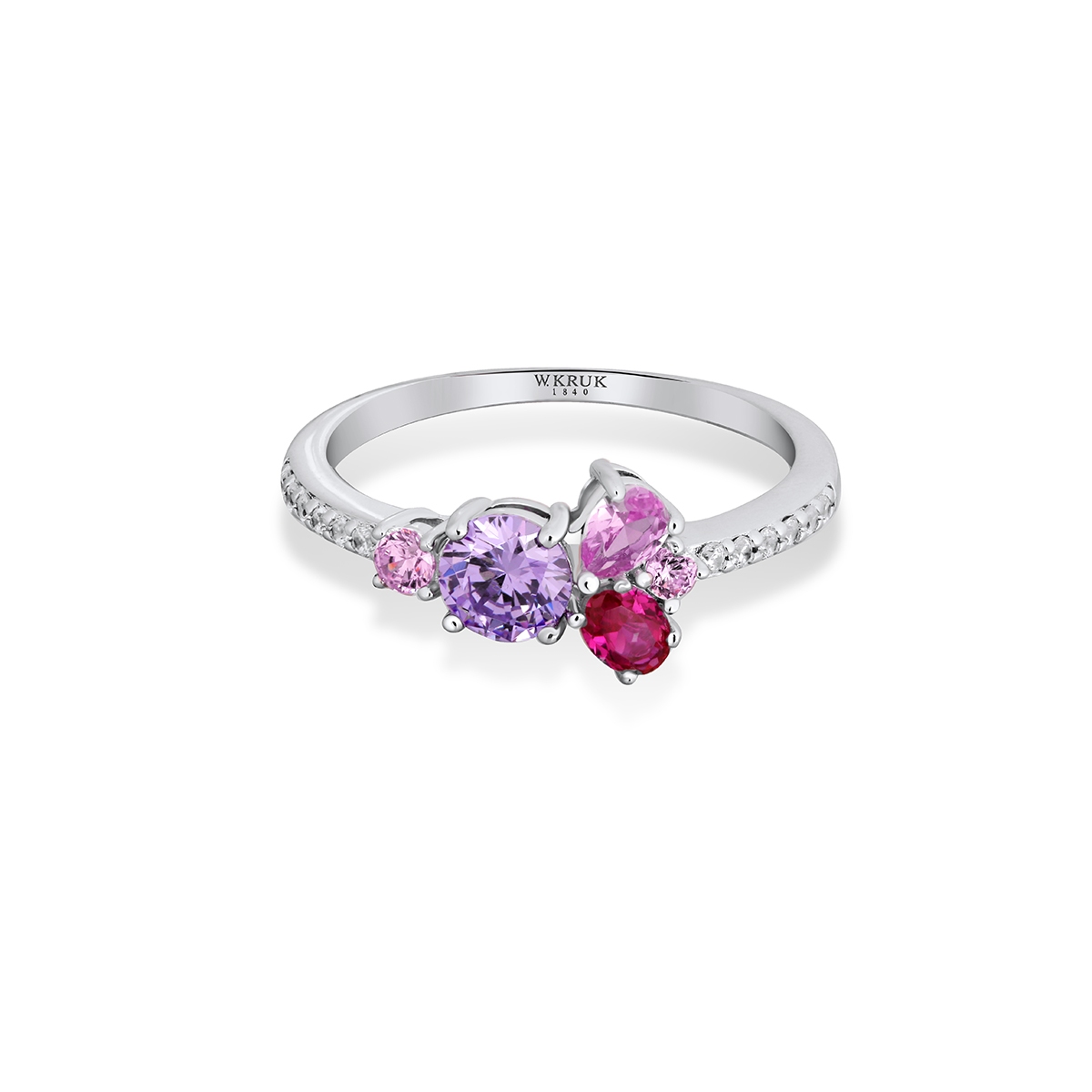 Pierścionek srebrny z kolorowymi kamieniami Mozaika