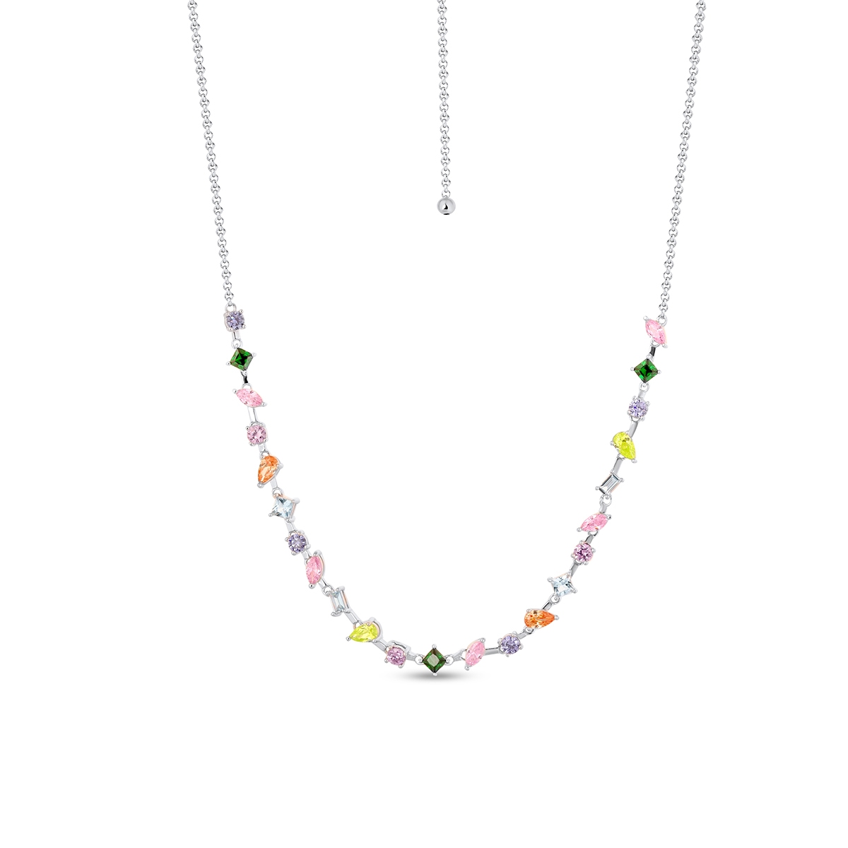 Naszyjnik srebrny z kolorowymi cyrkoniami Mozaika