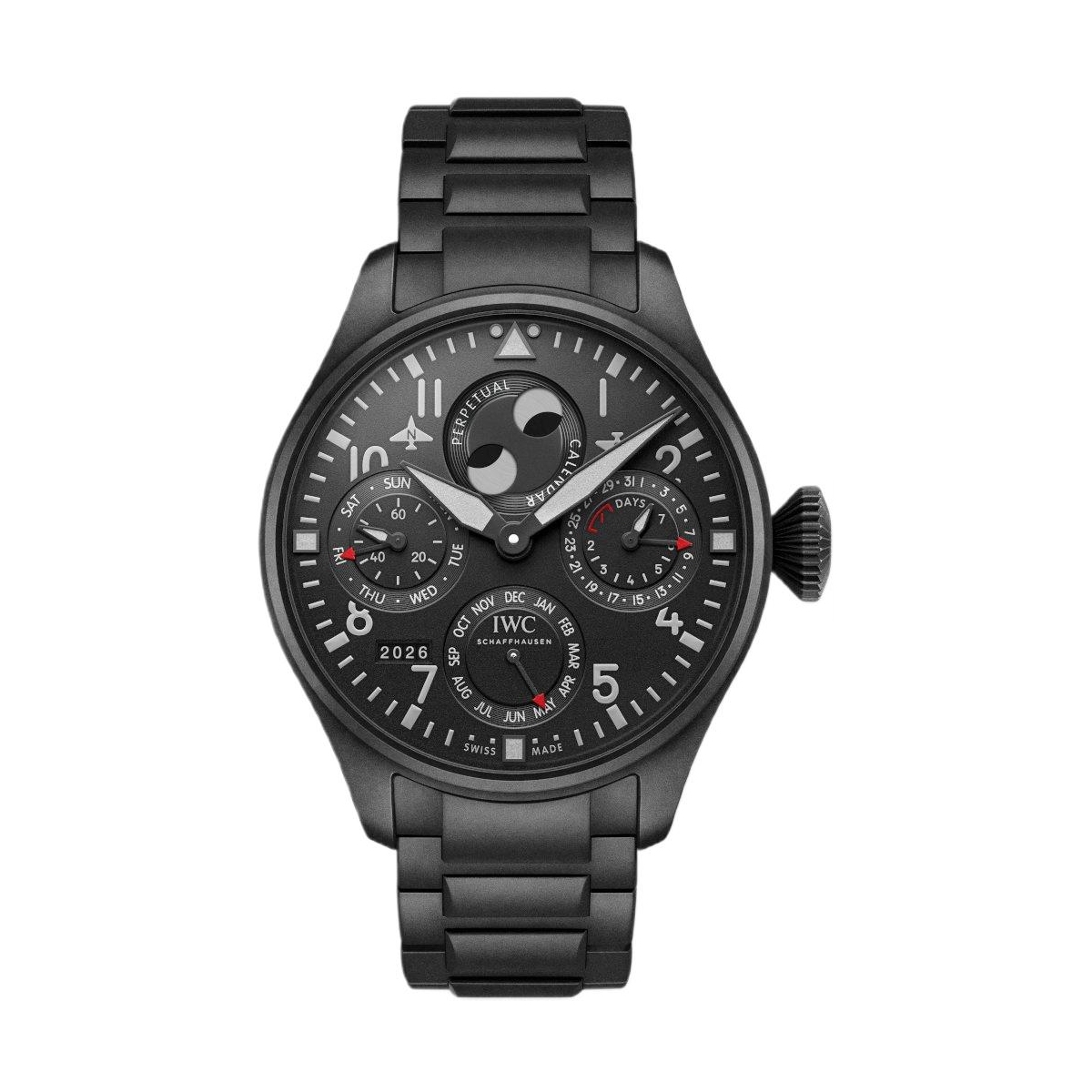 ZEGAREK IWC SCHAFFHAUSEN BIG PILOT'S PERPETUAL CALENDAR TOP GUN CERATANIUM