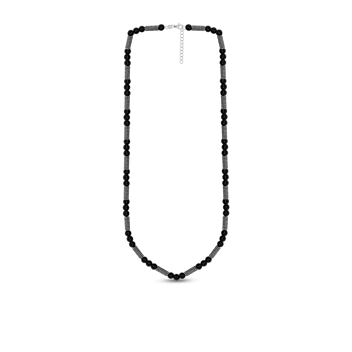 Naszyjnik stalowy z czarnymi kamieniami