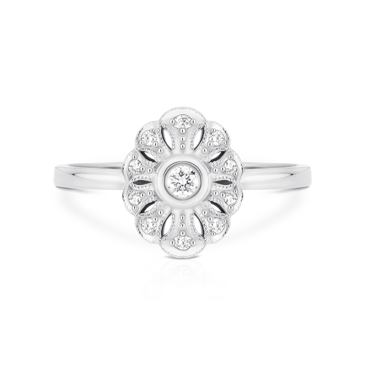 Pierścionek białe złoto z brylantami