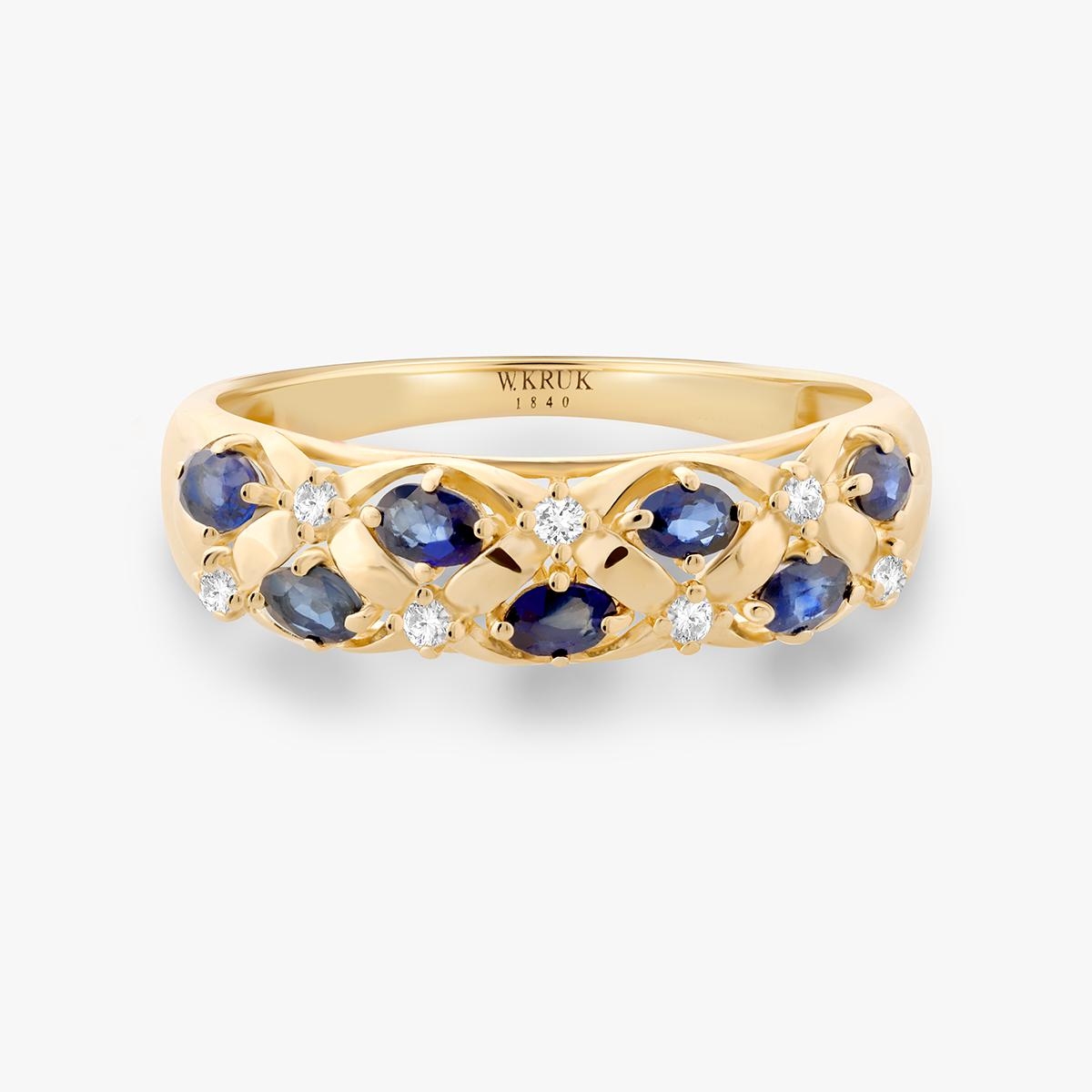 Pierścionek złoty z szafirami i diamentami Trio