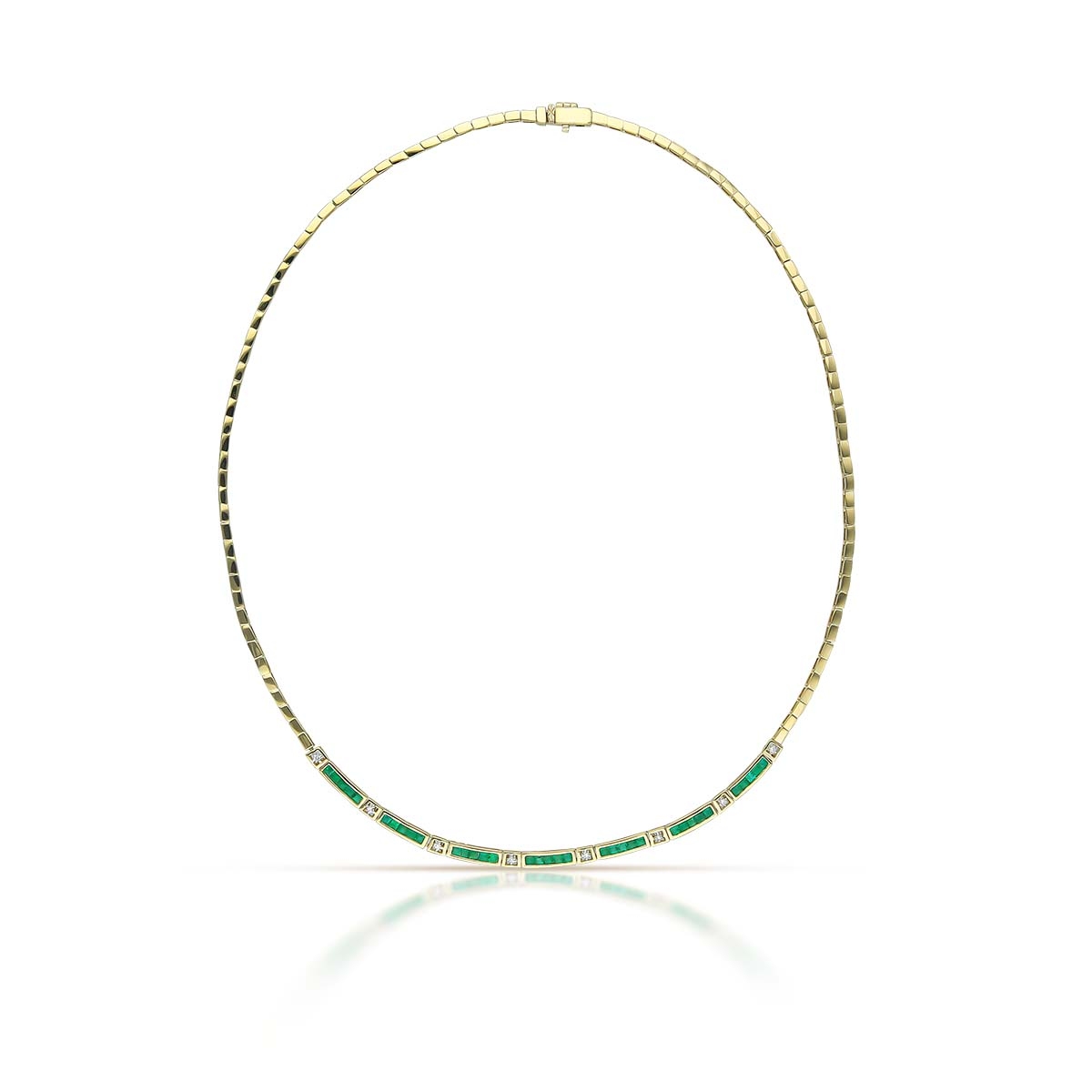 Naszyjnik złoty z diamentami i szmaragdami