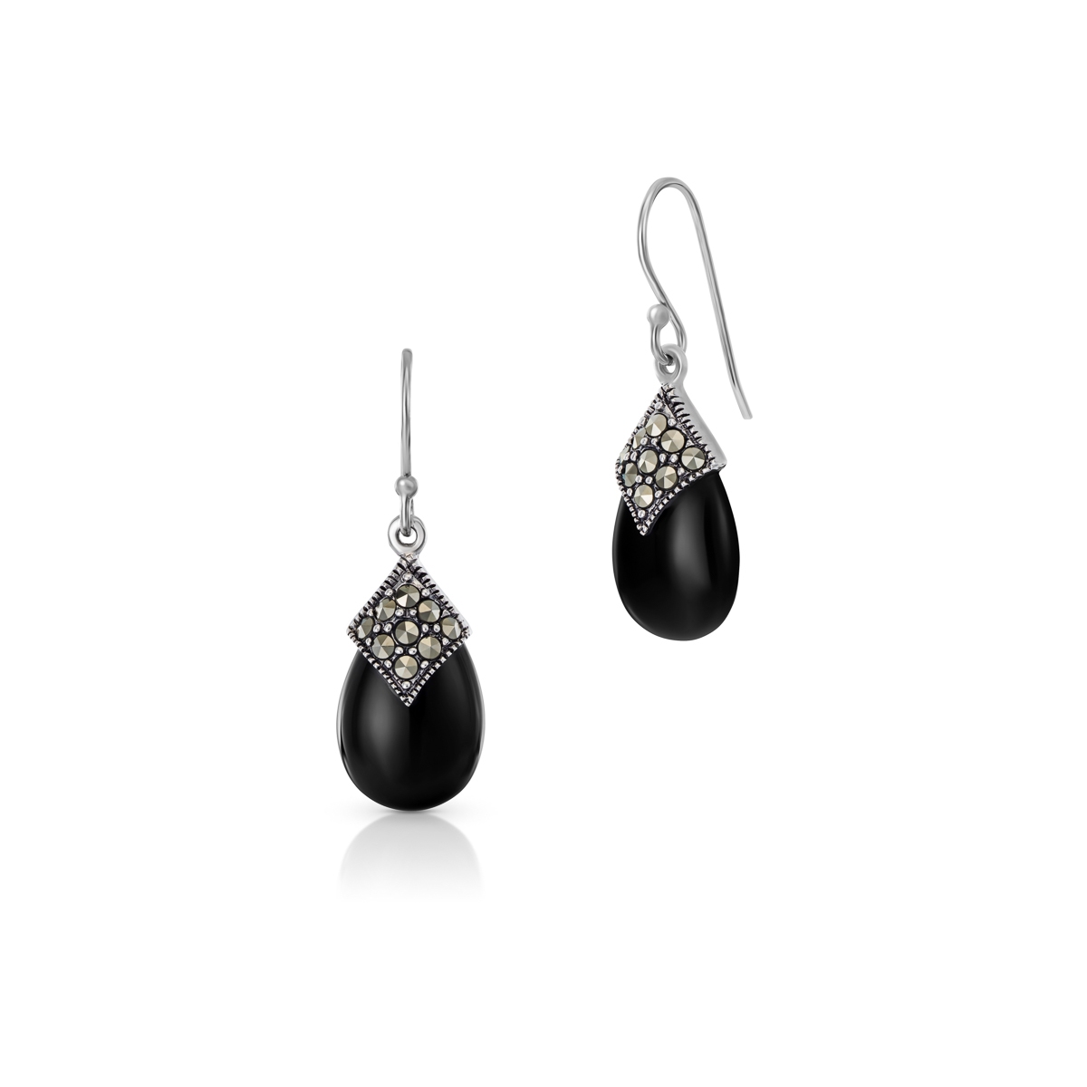 Kolczyki srebrne z onyksami i markasytami