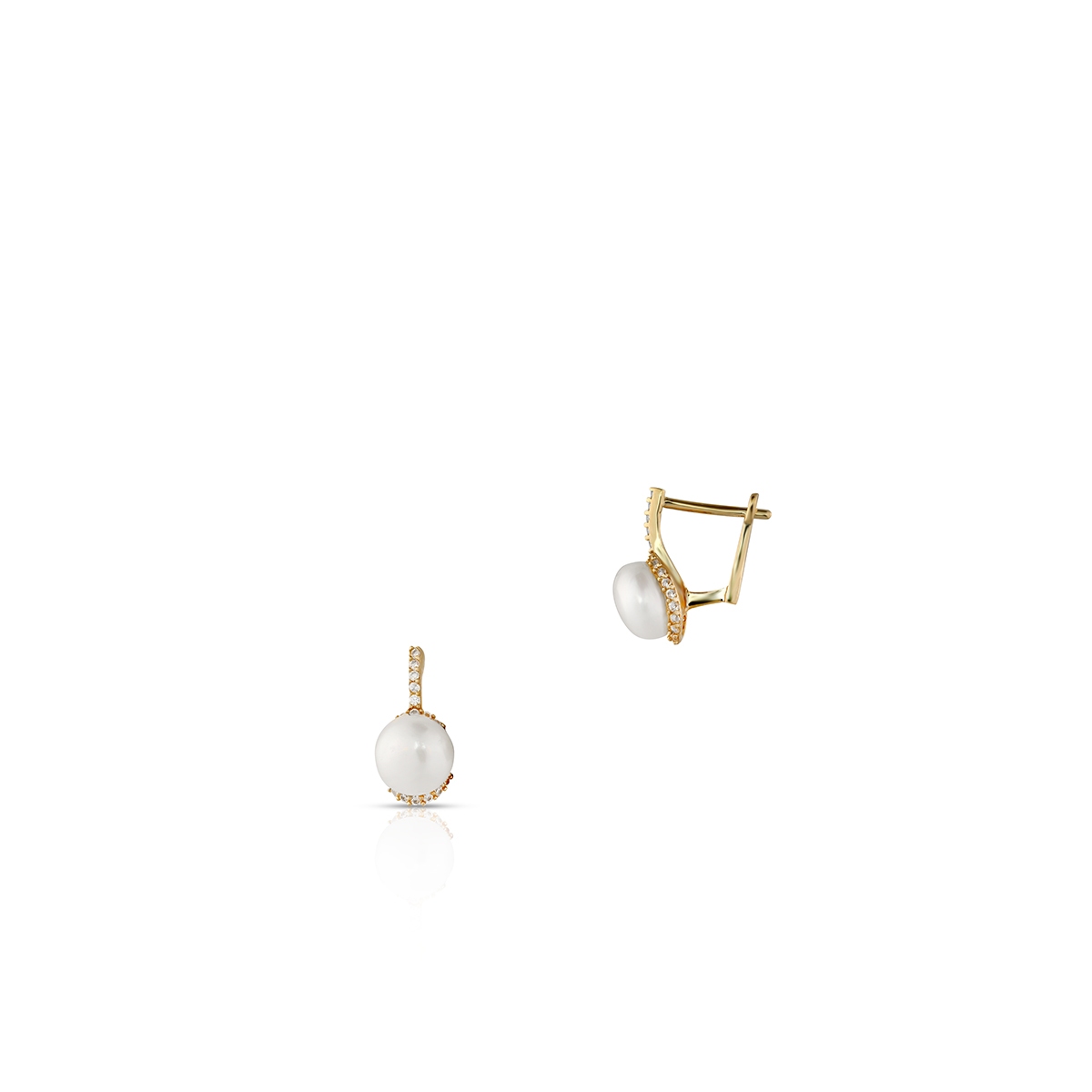 Kolczyki złote z perłami i cyrkoniami