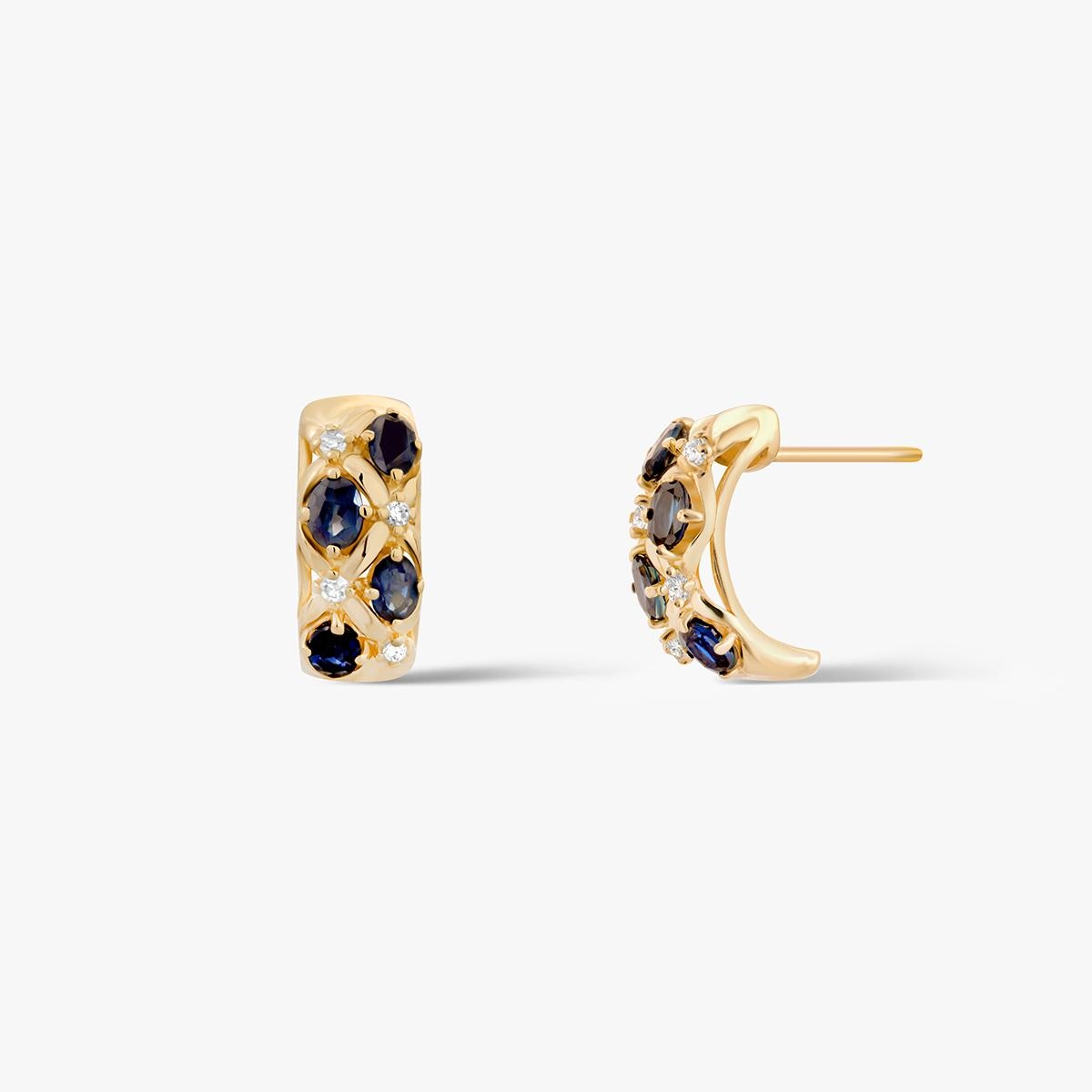 Kolczyki złote z szafirami i diamentami TRIO