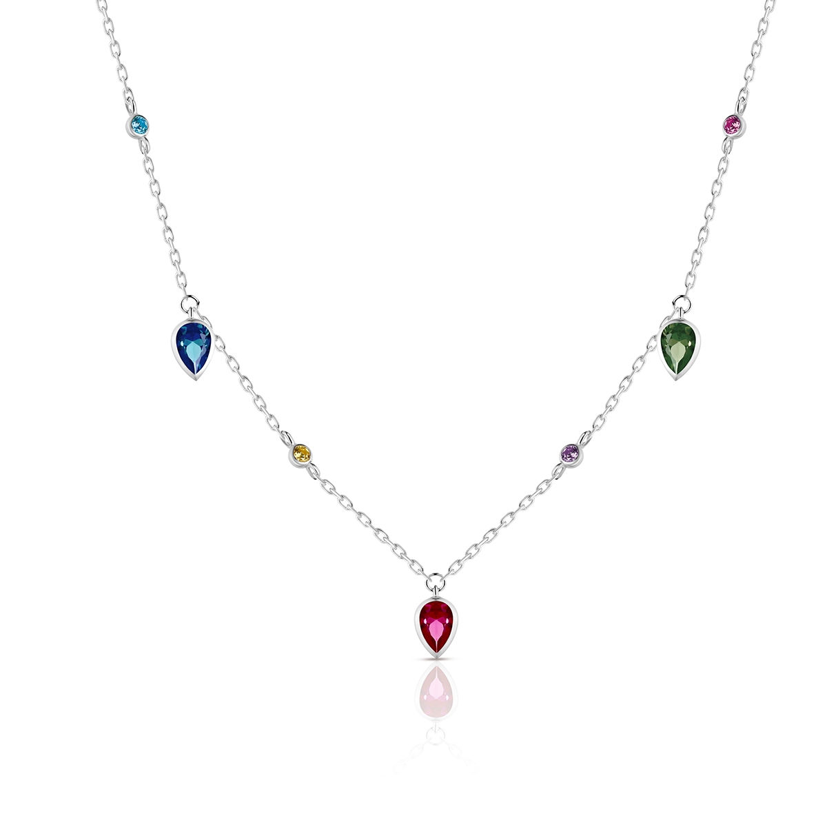 Naszyjnik srebrny z kolorowymi cyrkoniami