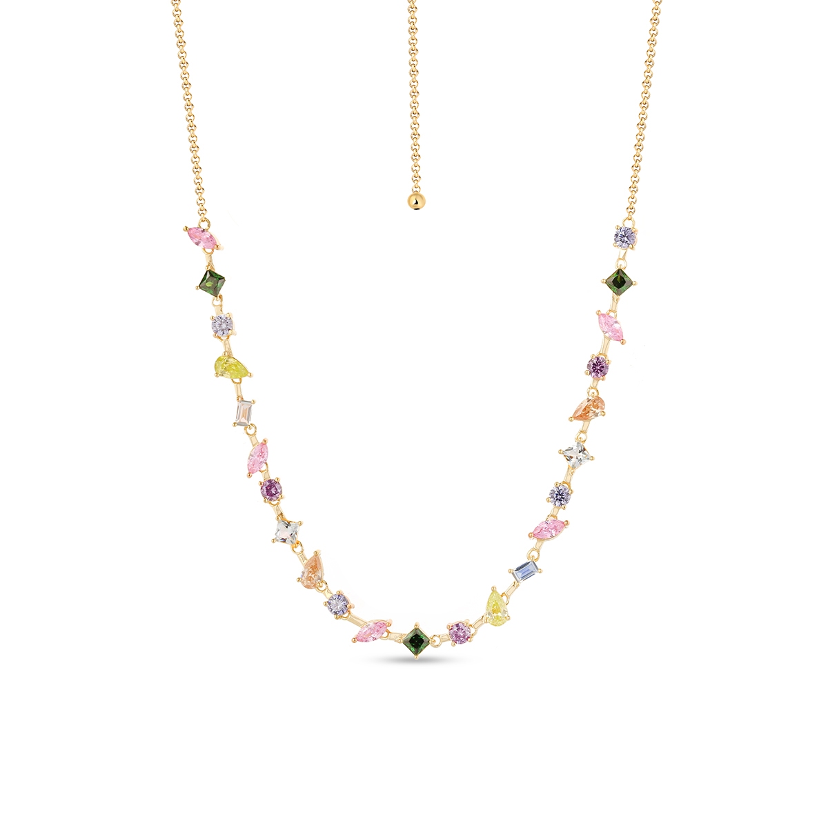 Naszyjnik srebrny z kolorowymi cyrkoniami Mozaika