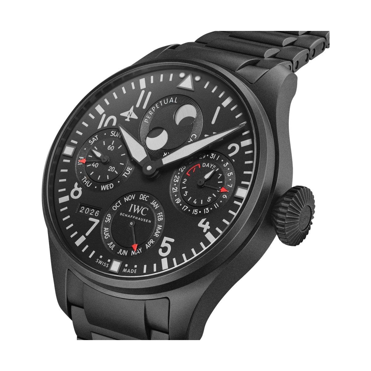 ZEGAREK IWC SCHAFFHAUSEN BIG PILOT'S PERPETUAL CALENDAR TOP GUN CERATANIUM