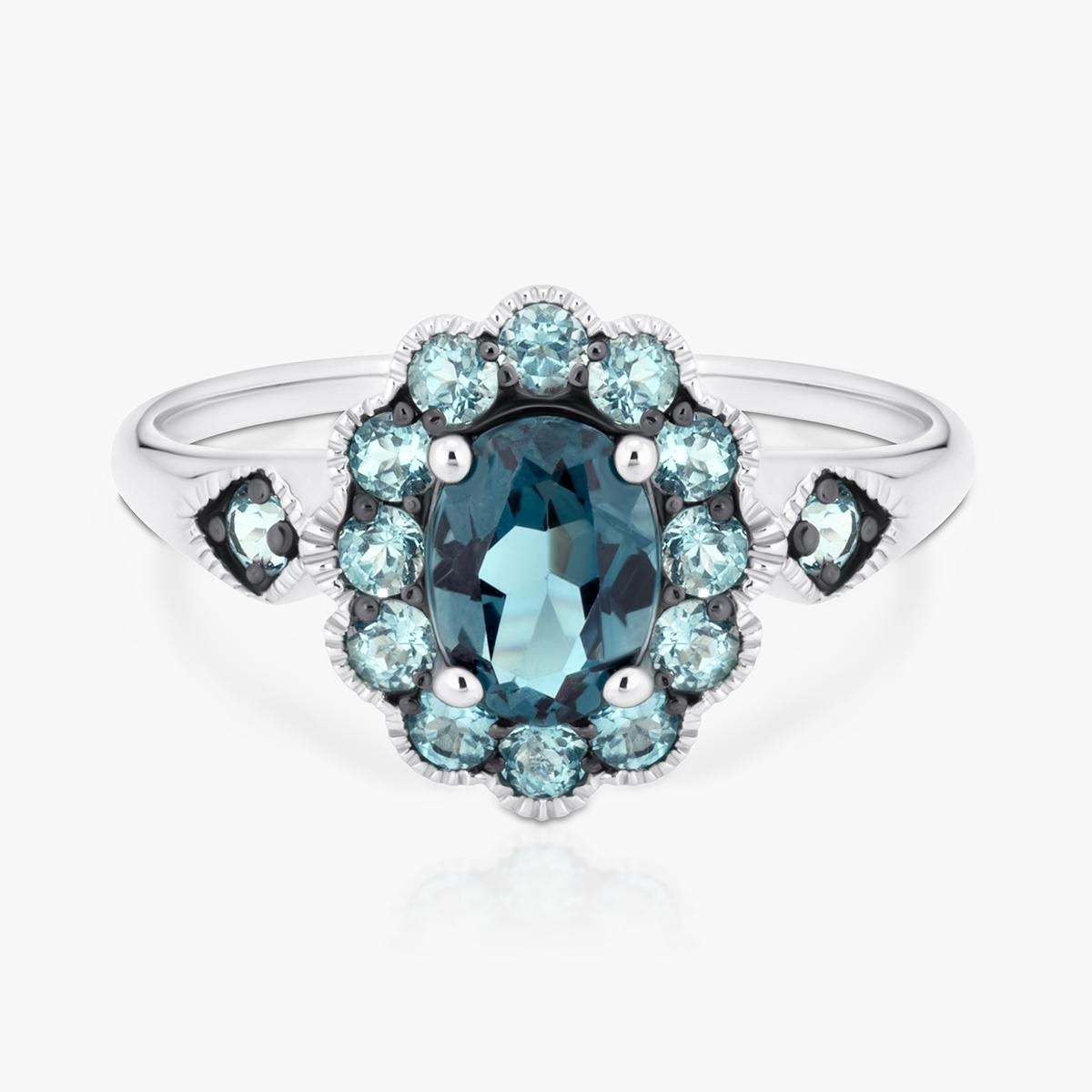 Pierścionek białe złoto z topazami