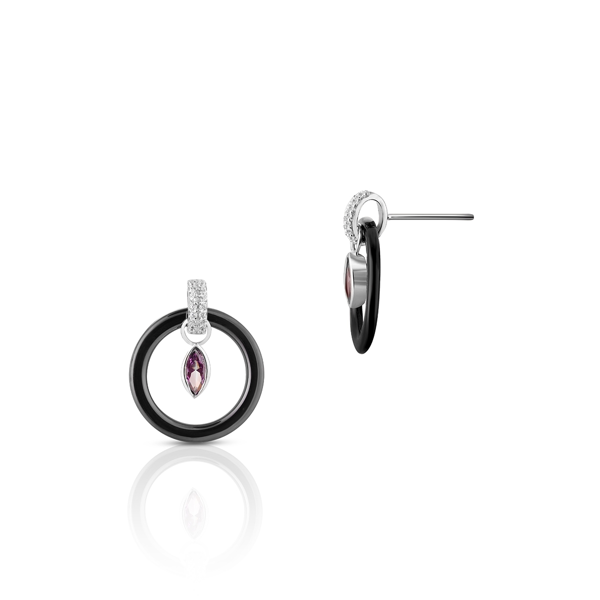 Kolczyki srebrne z czarną ceramiką