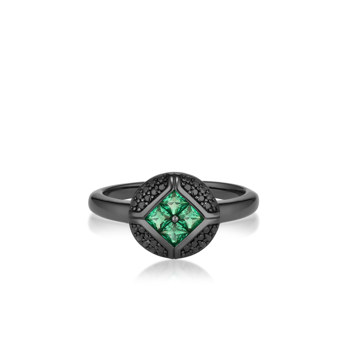 Pierścionek srebrny z czarnymi i zielonymi cyrkoniami METEORY