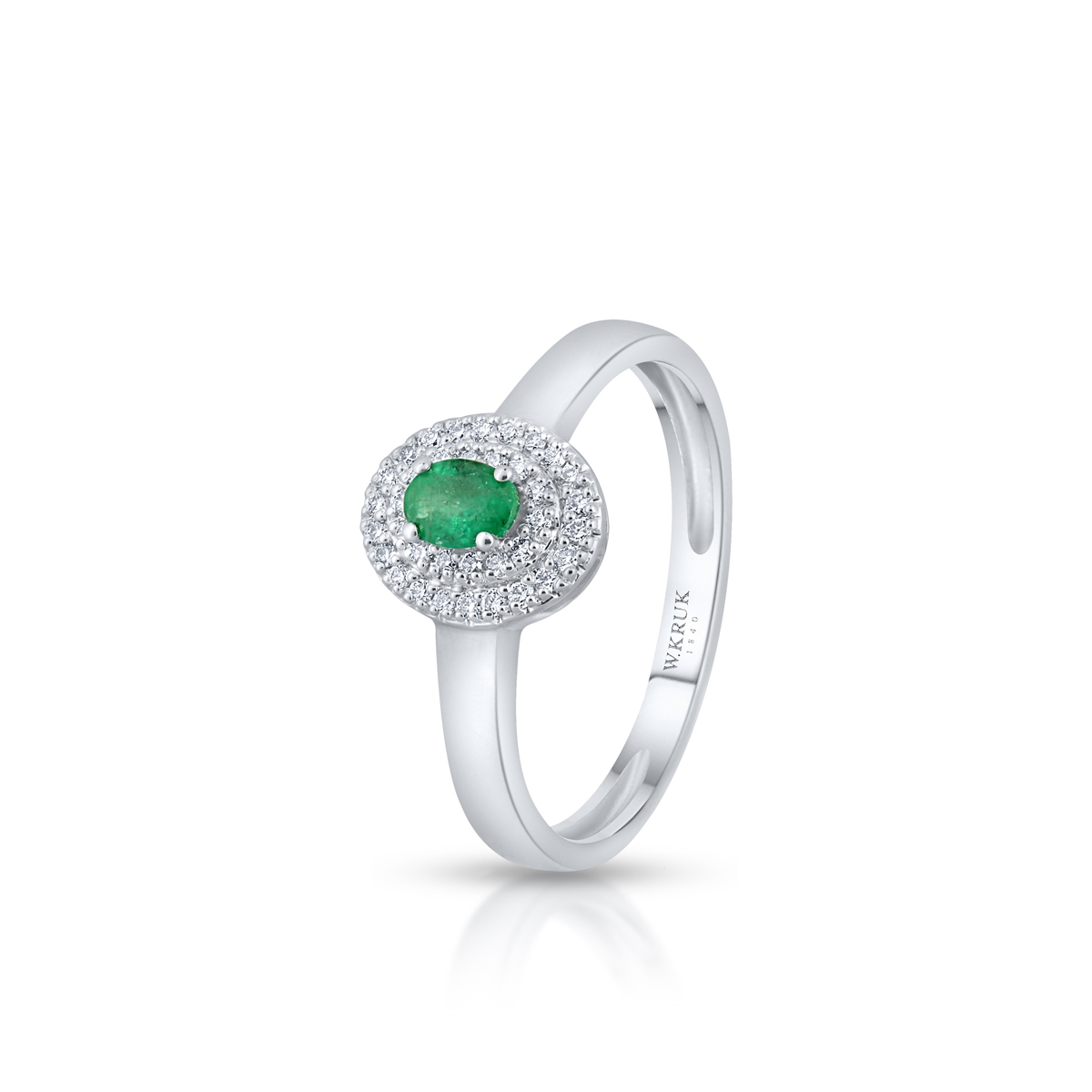 Pierścionek białe złoto z diamentami i szmaragdem