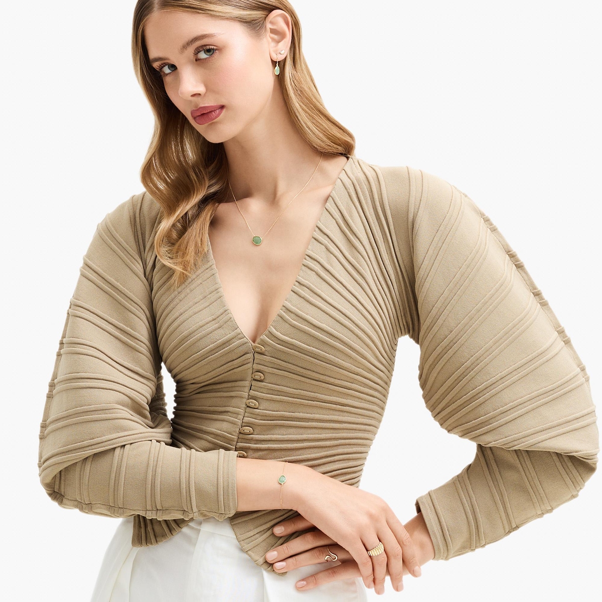 Naszyjnik złoty z zielonym awenturynem Saint Tropez