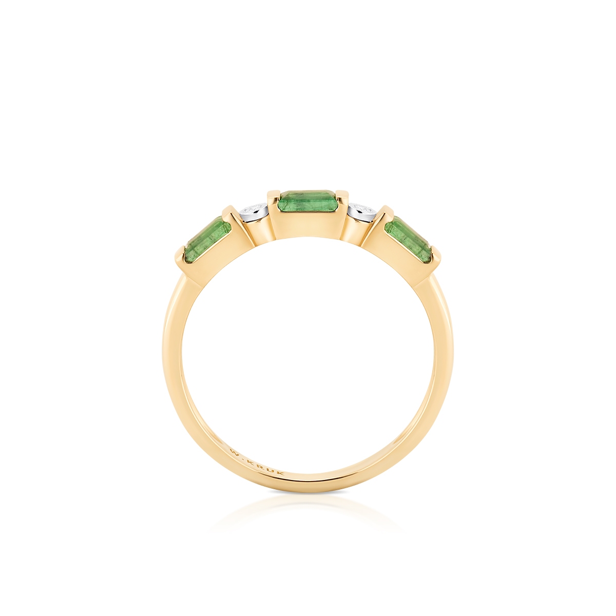 Pierścionek złoty bicolor ze szmaragdami i diamentami