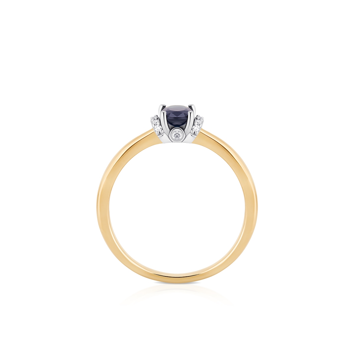Pierścionek złoty bicolor z szafirem i diamentami