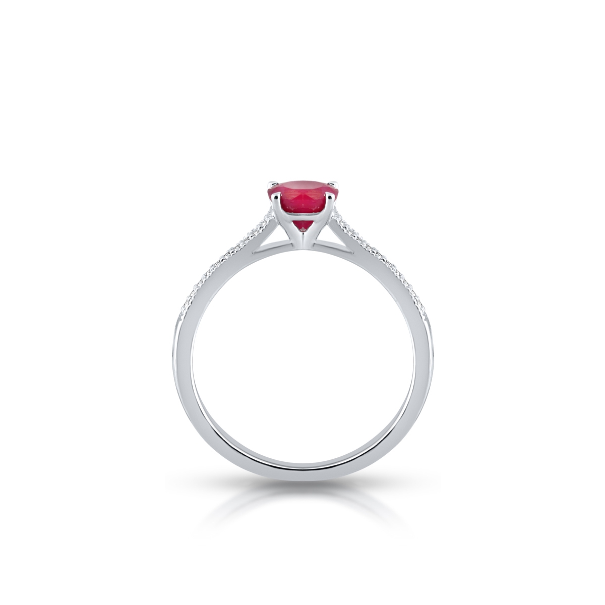 Pierścionek białe złoto z brylantami i rubinem