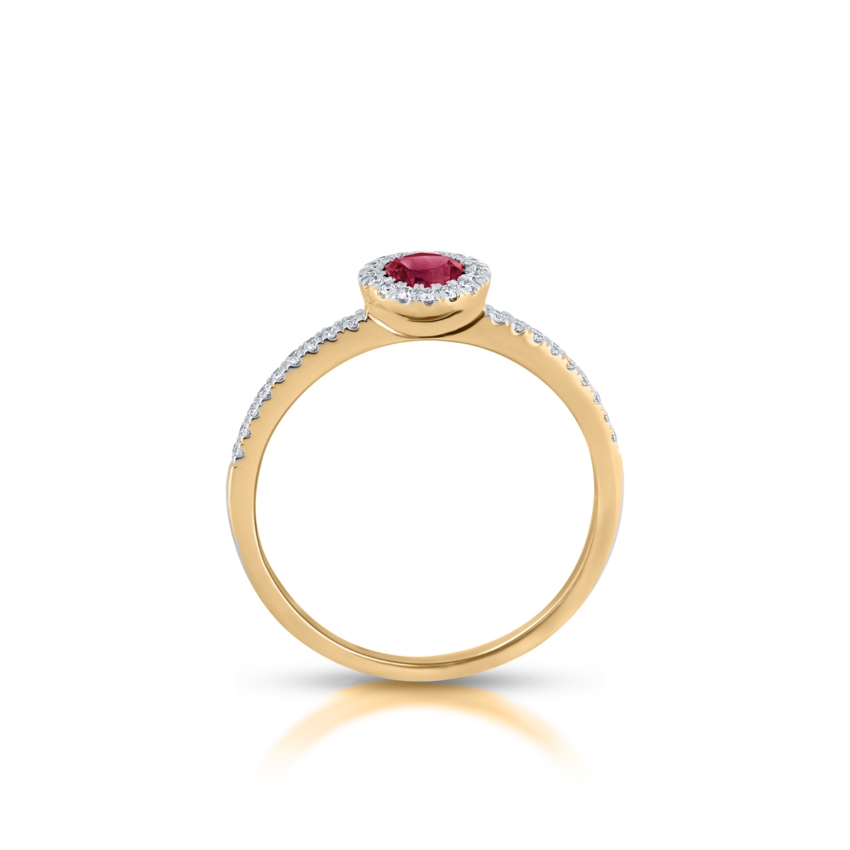 Pierścionek złoty z brylantami i rubinem