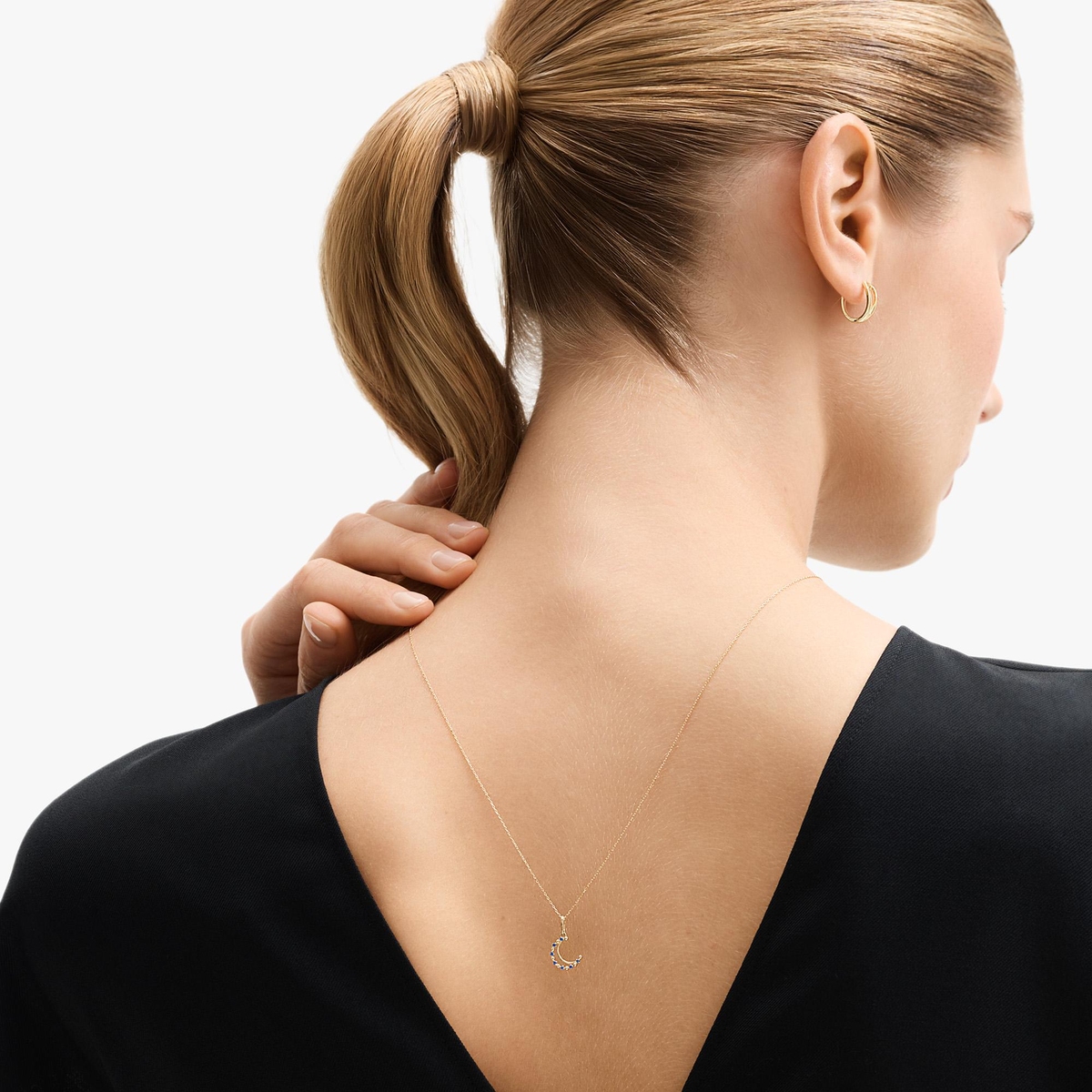 Wisiorek złoty księżyc z cyrkoniami