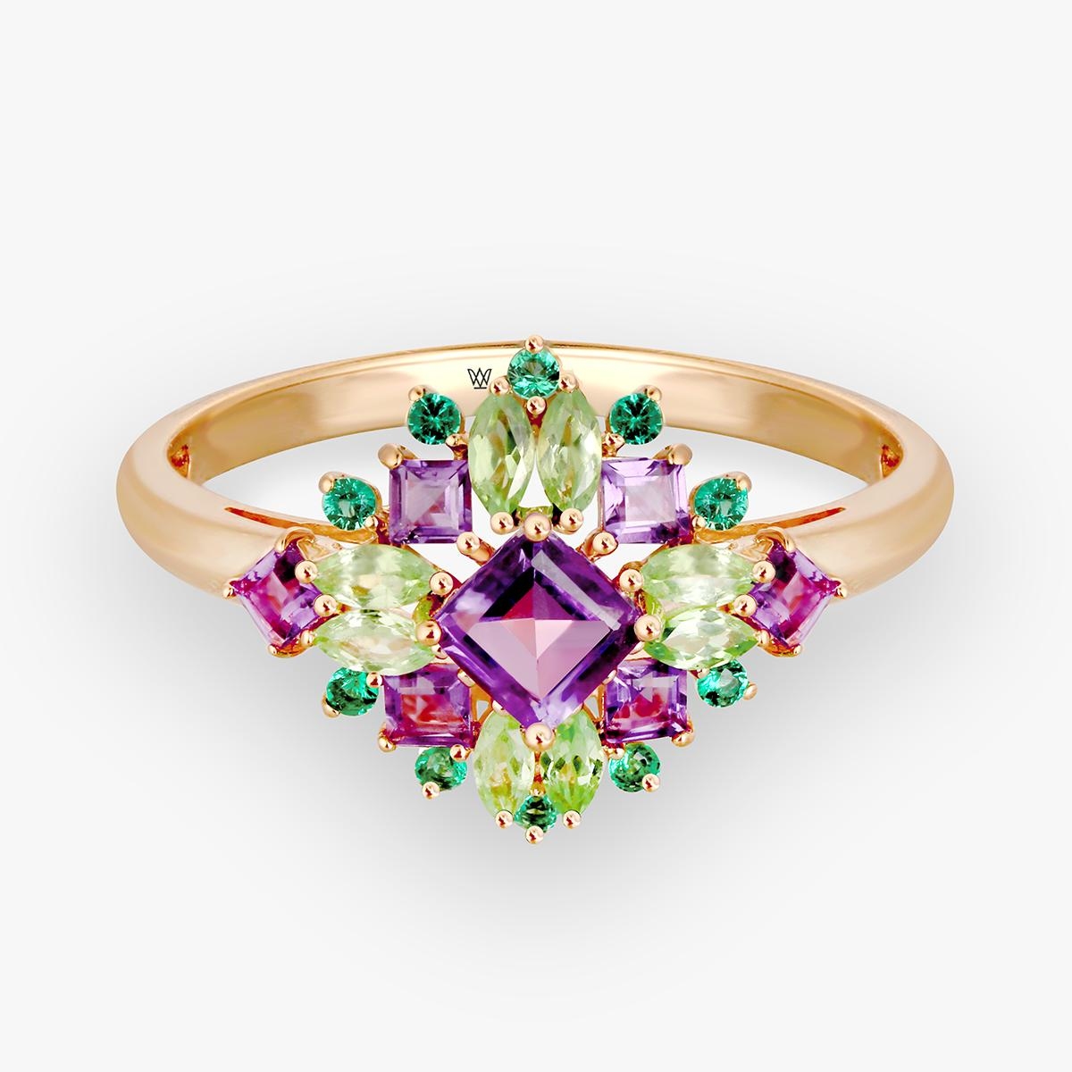 Pierścionek srebrny z ametystami Szekspirowska