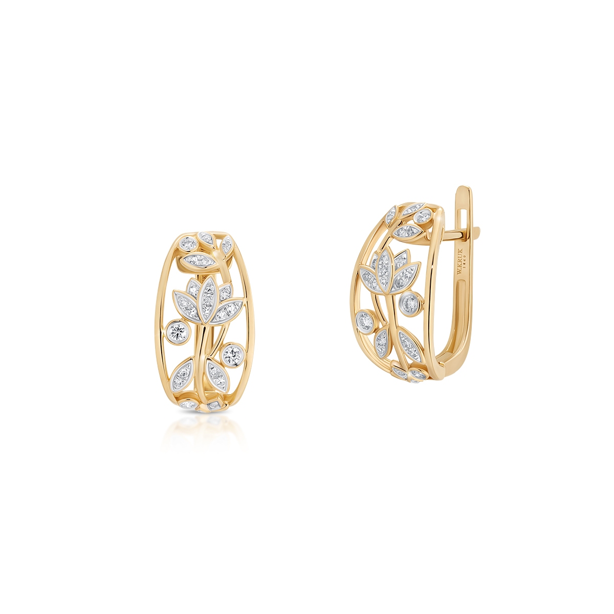 Kolczyki złote kwiaty z diamentami