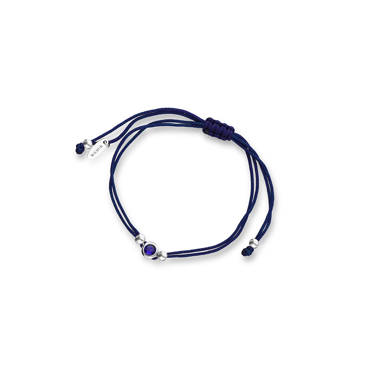 Bransoletka srebrna na granatowym sznurku z cyrkonią