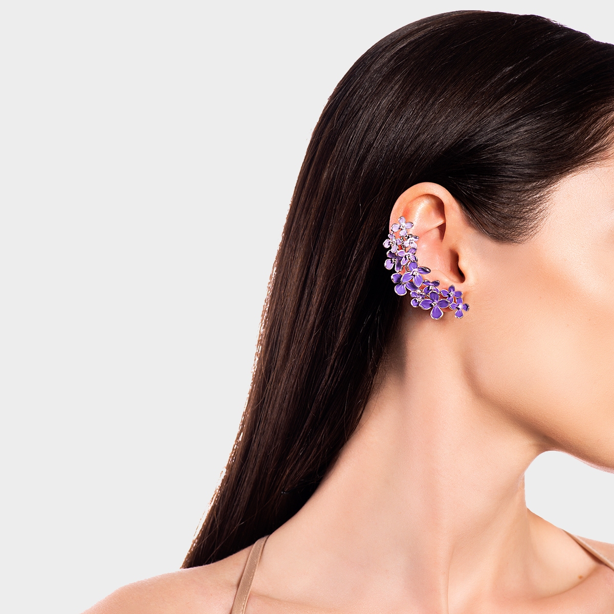 Nausznica srebrna Kwiaty Nocy Fioletowy Bez