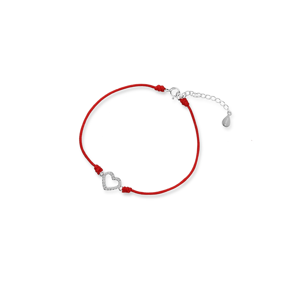 Bransoletka srebrna celebrytka na czerwonym sznurku serce