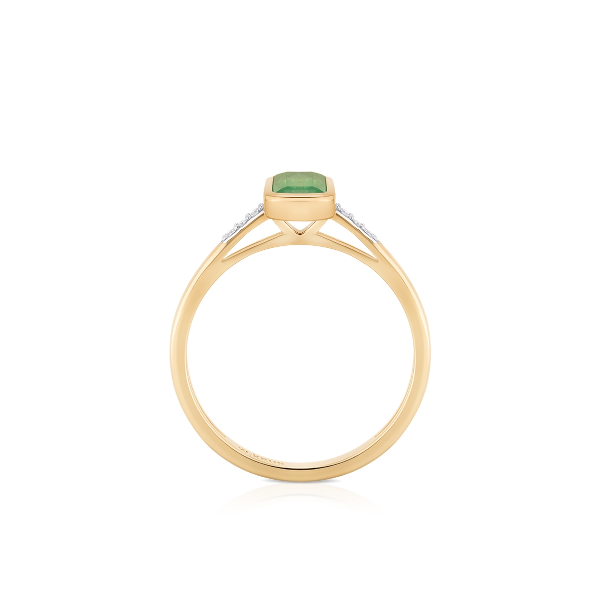 Pierścionek złoty bicolor ze szmaragdem i diamentami