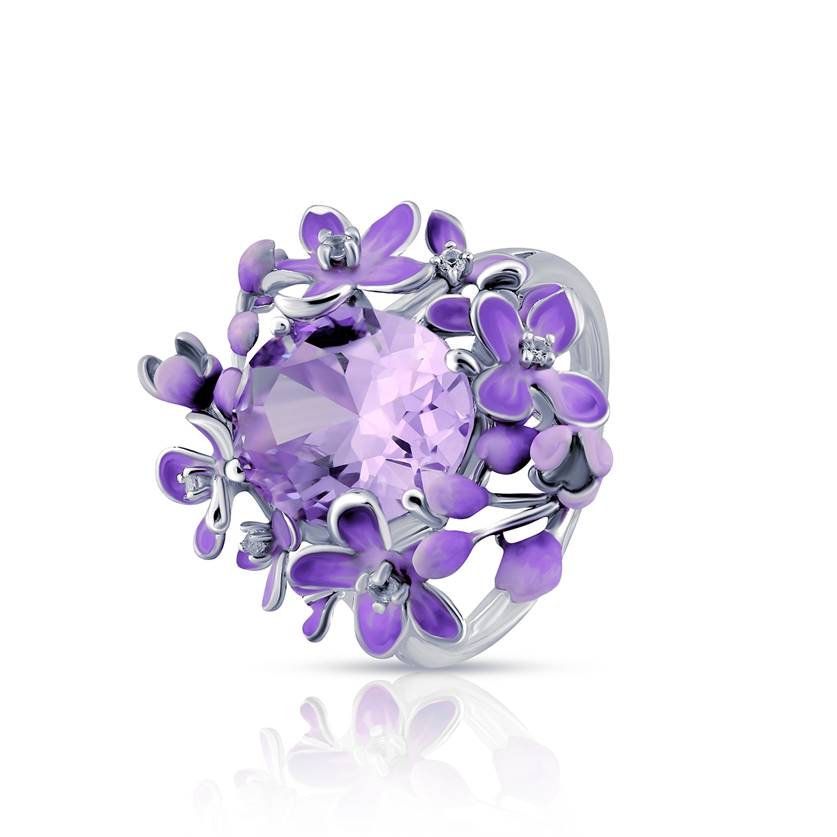 Pierścionek srebrny Kwiaty Nocy Fioletowy Bez