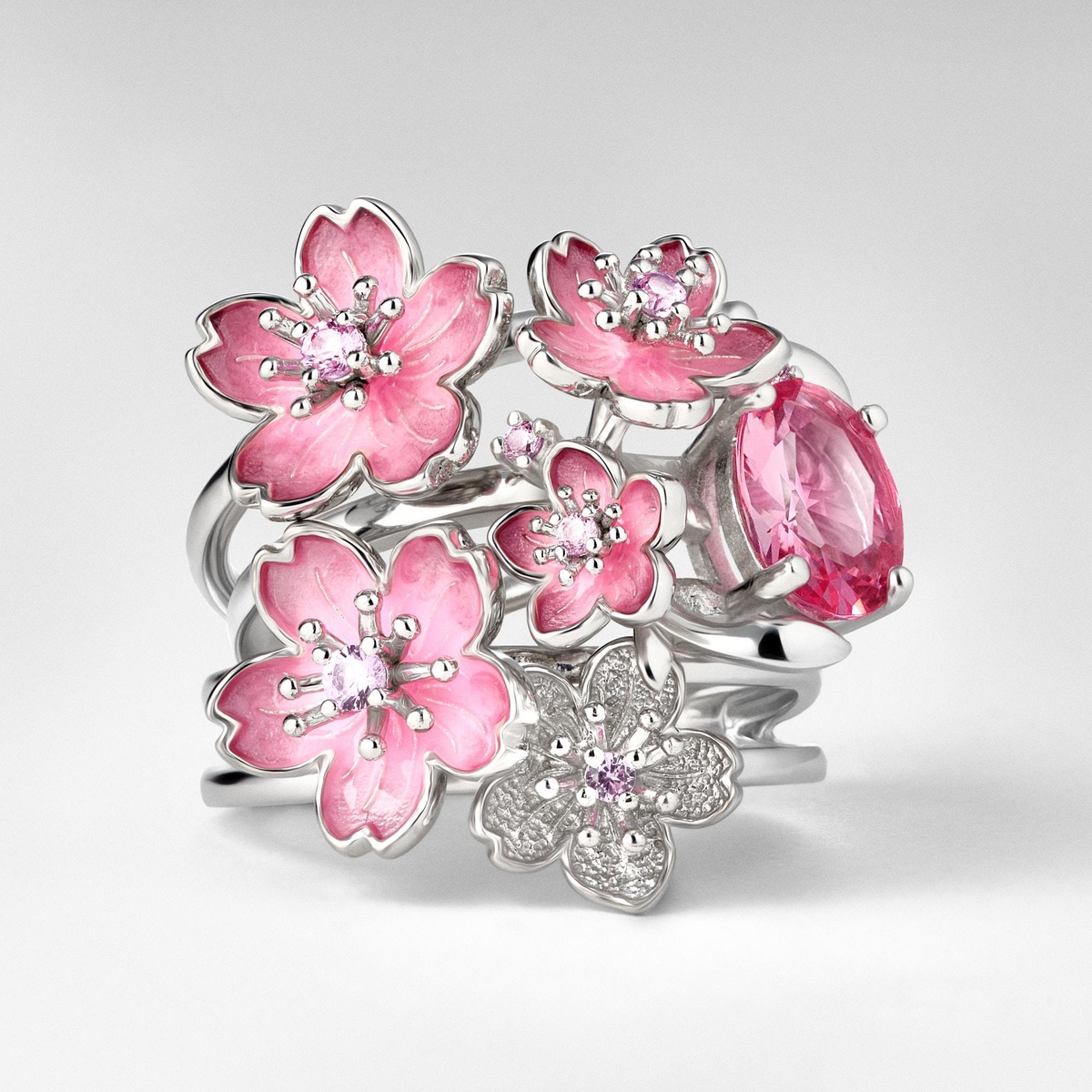 Pierścionek srebrny Kwiaty Nocy Wiśnia