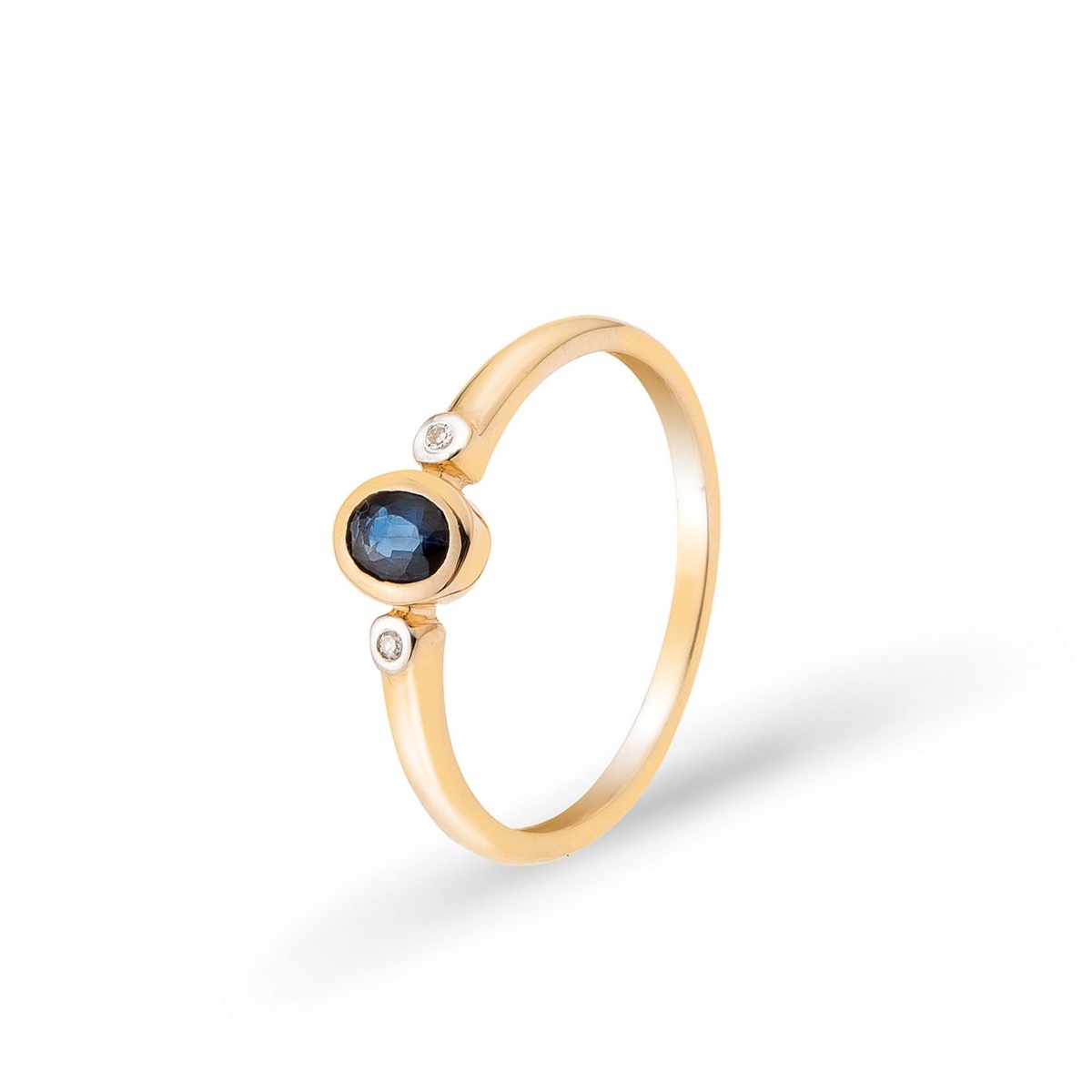 Pierścionek złoty z szafirem i diamentami