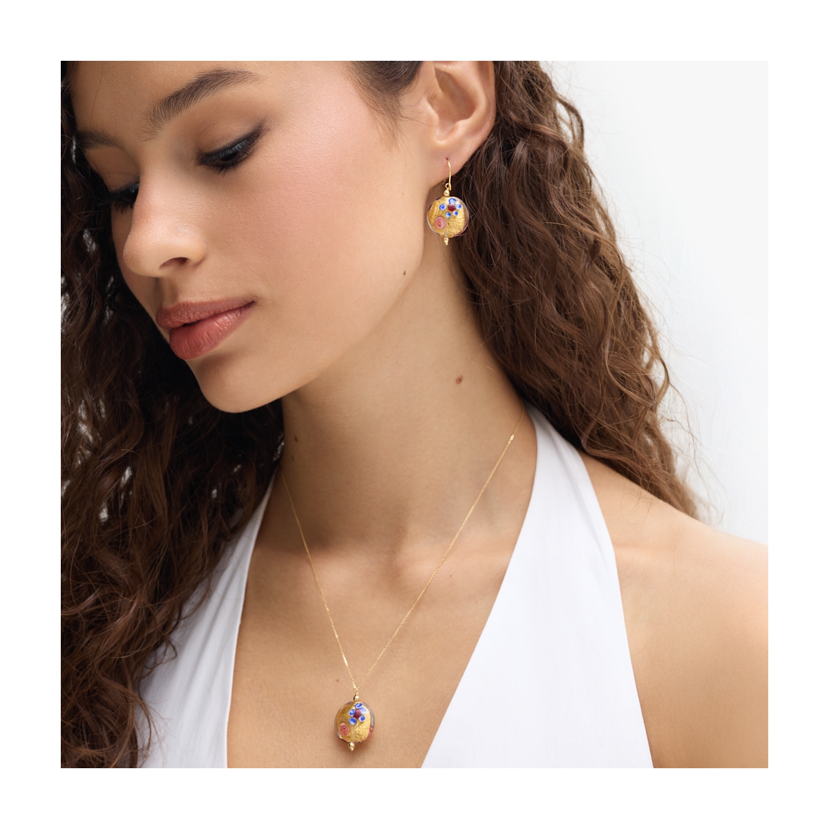 Kolczyki złote ze szkłem Murano