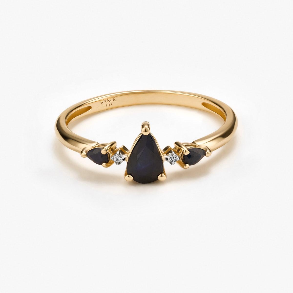 Pierścionek złoty z czarnymi szafirami
