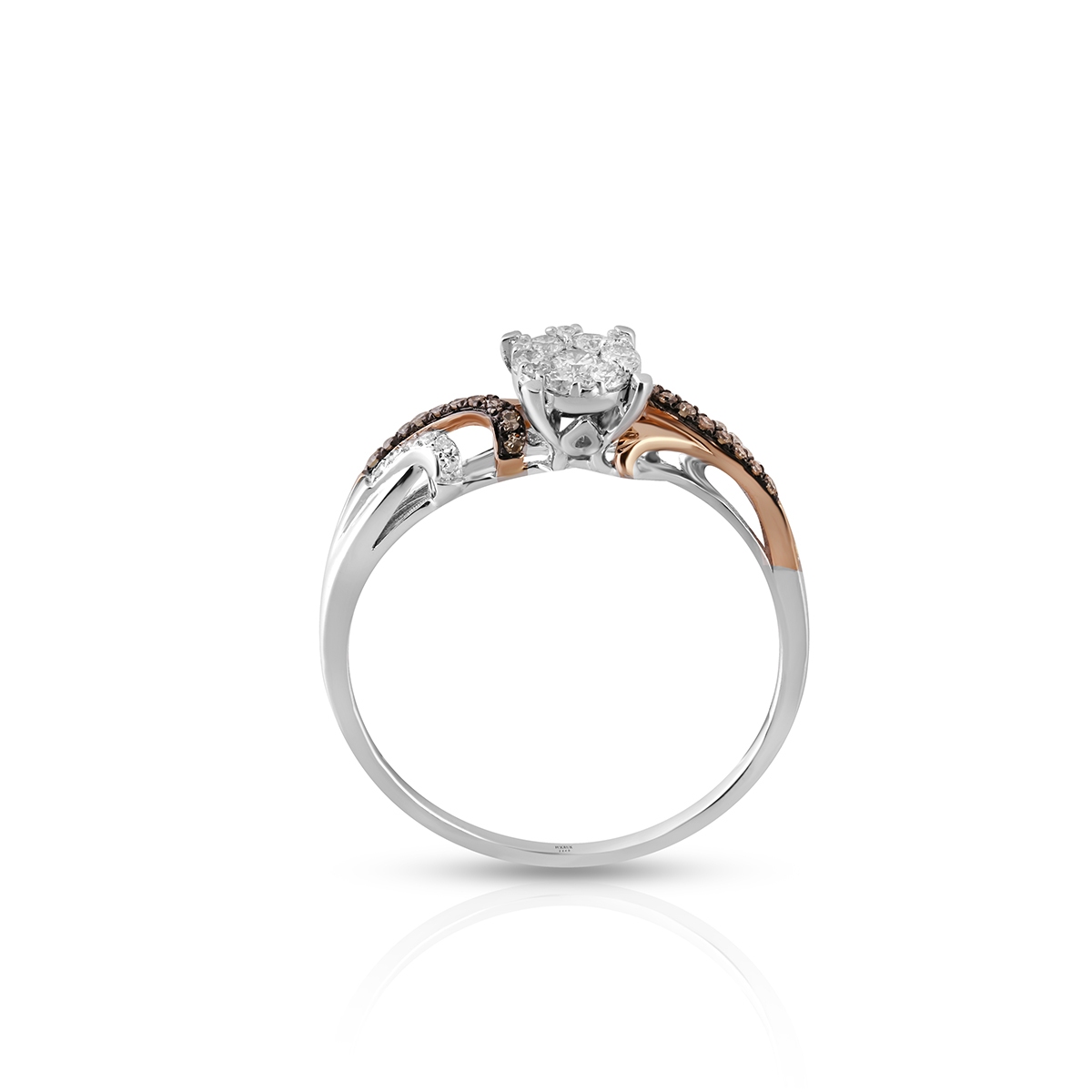 Pierścionek złoty z brązowymi diamentami i brylantami