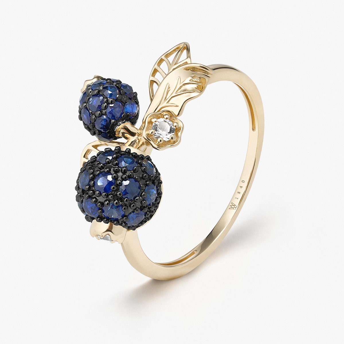 Pierścionek złoty Kwiaty Nocy Borówka