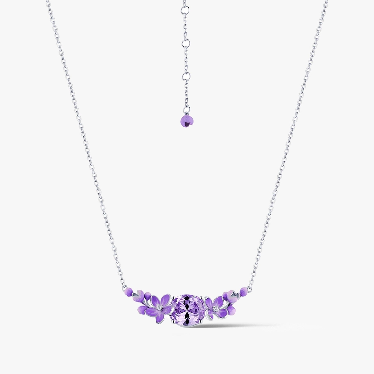 Naszyjnik srebrny Kwiaty Nocy Fioletowy Bez