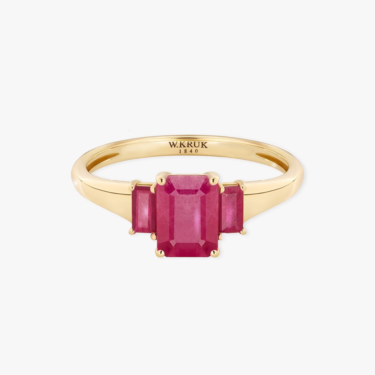 Pierścionek złoty z rubinami TRIO