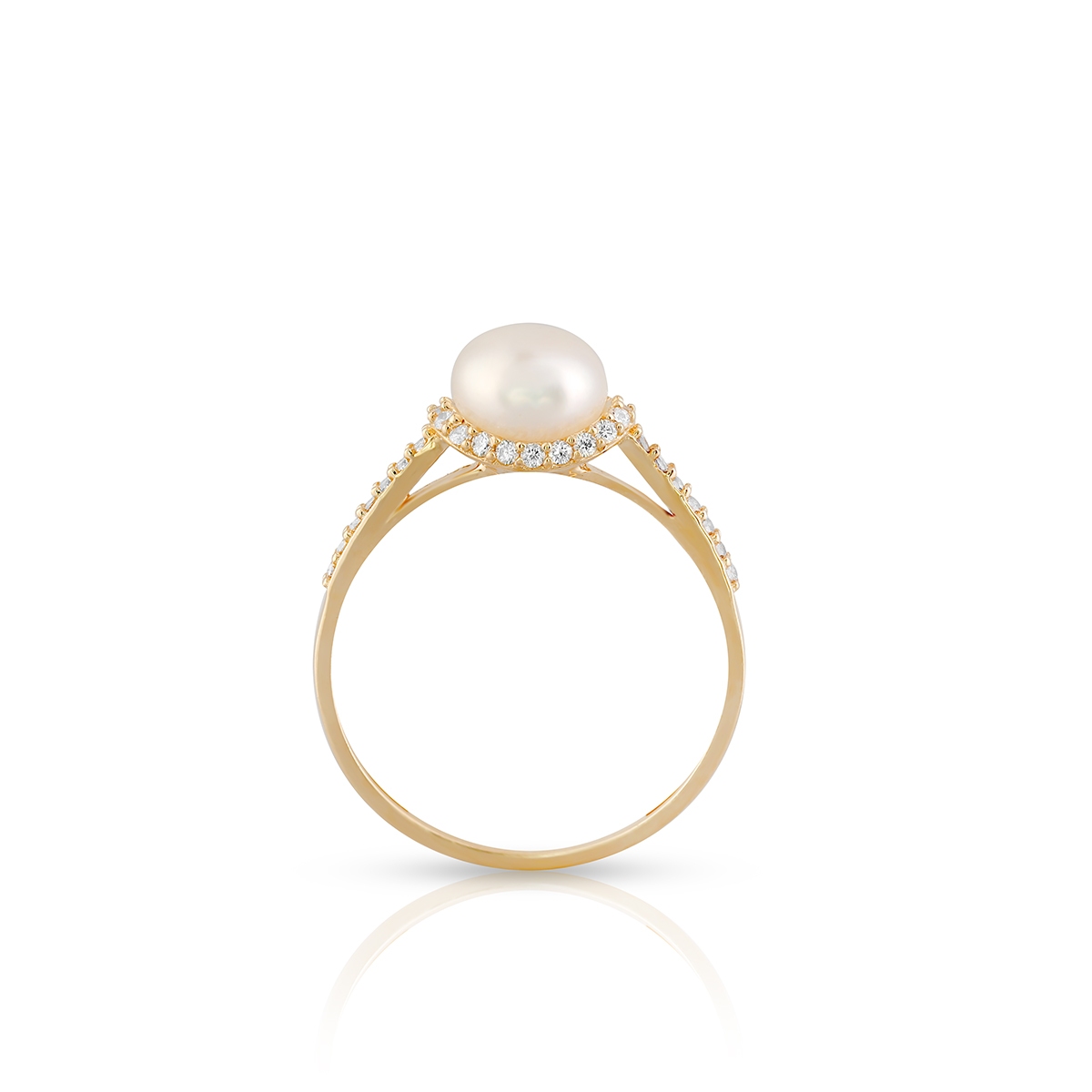 Pierścionek złoty perła z cyrkoniami