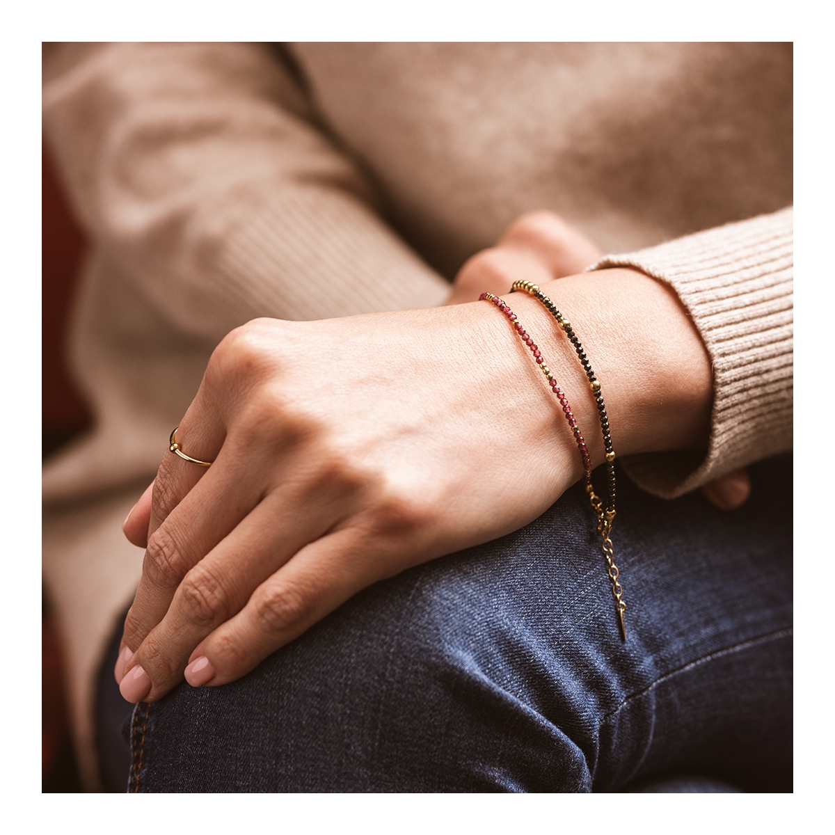 Bransoletka srebrna pozłacana z granatami