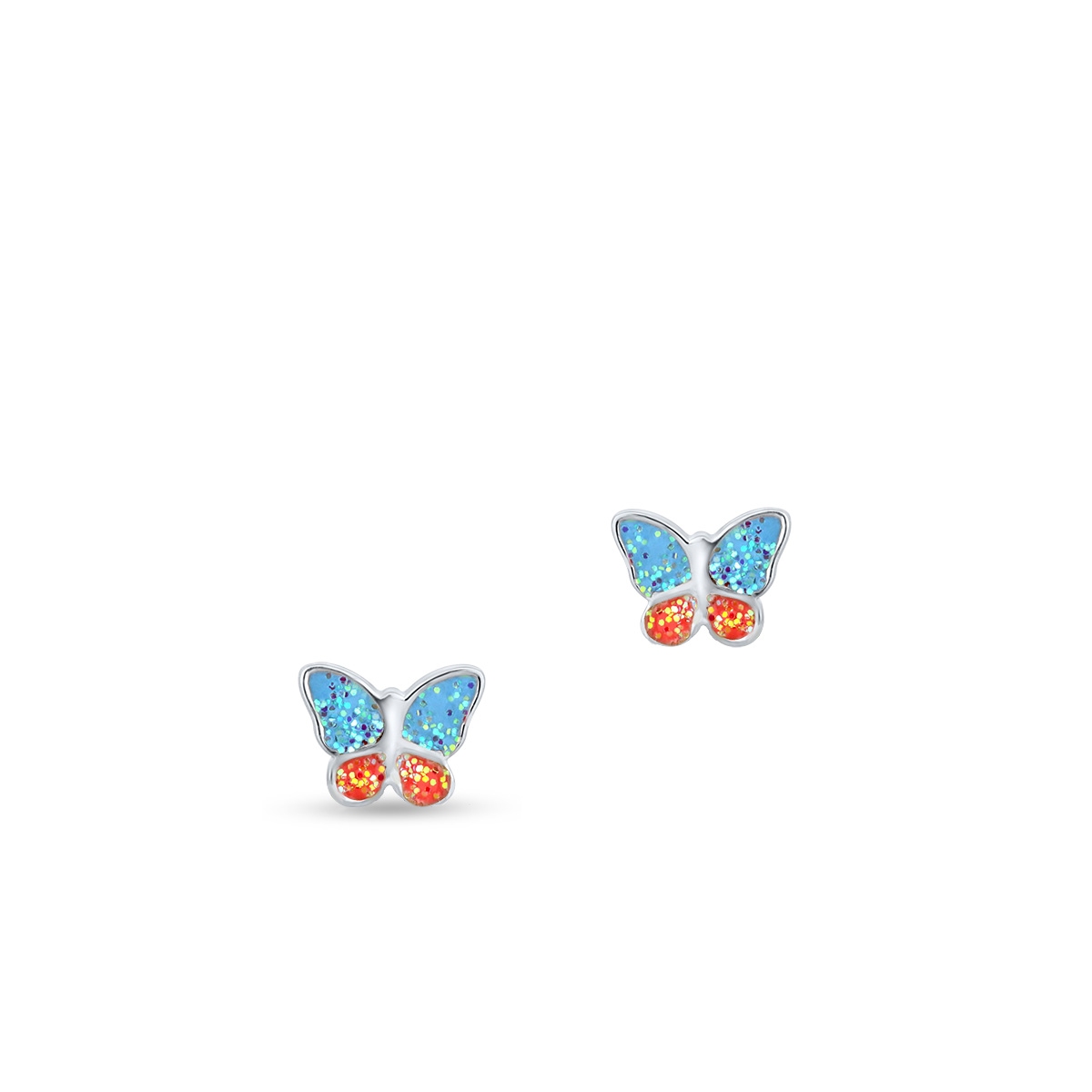 Kolczyki srebrne motyle z brokatem