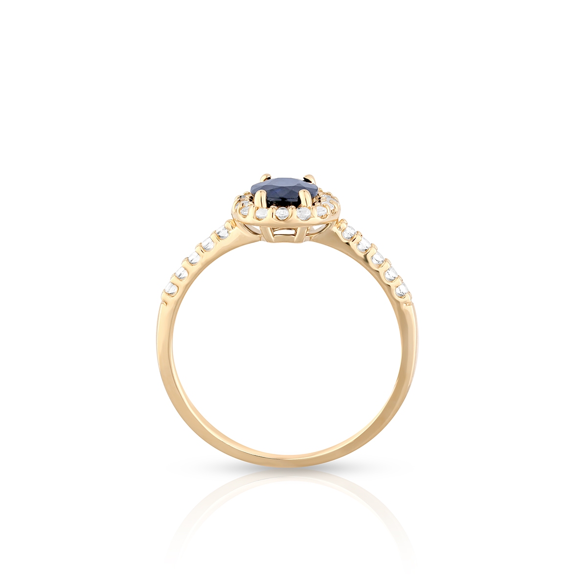 Pierścionek złoty z szafirem i białym topazem