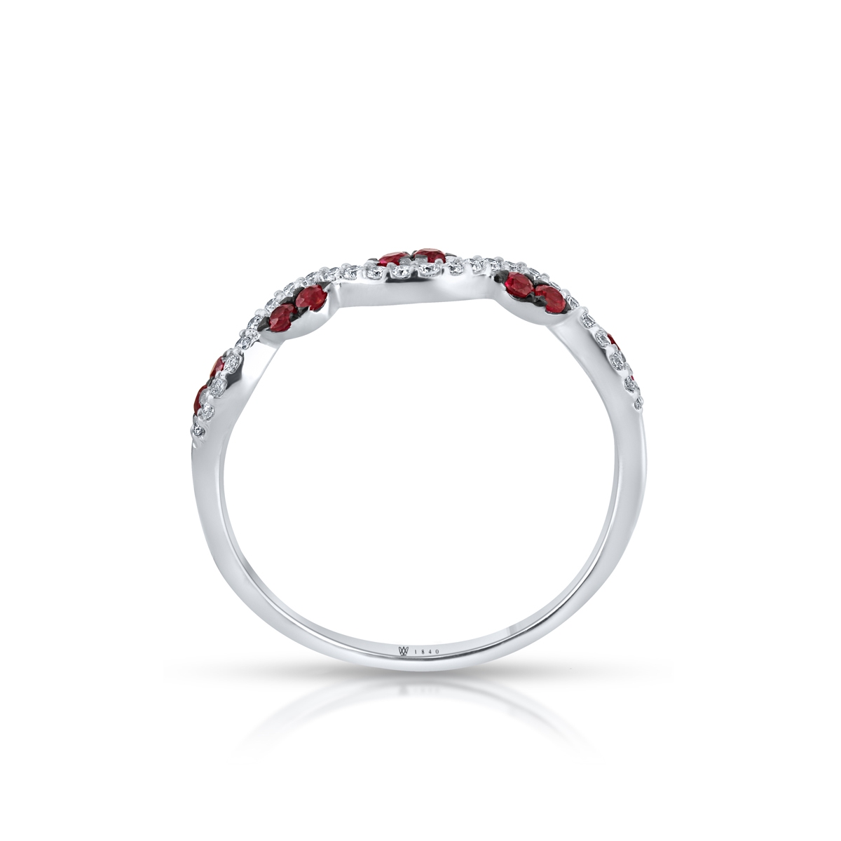 Pierścionek białe złoto z diamentami i rubinami