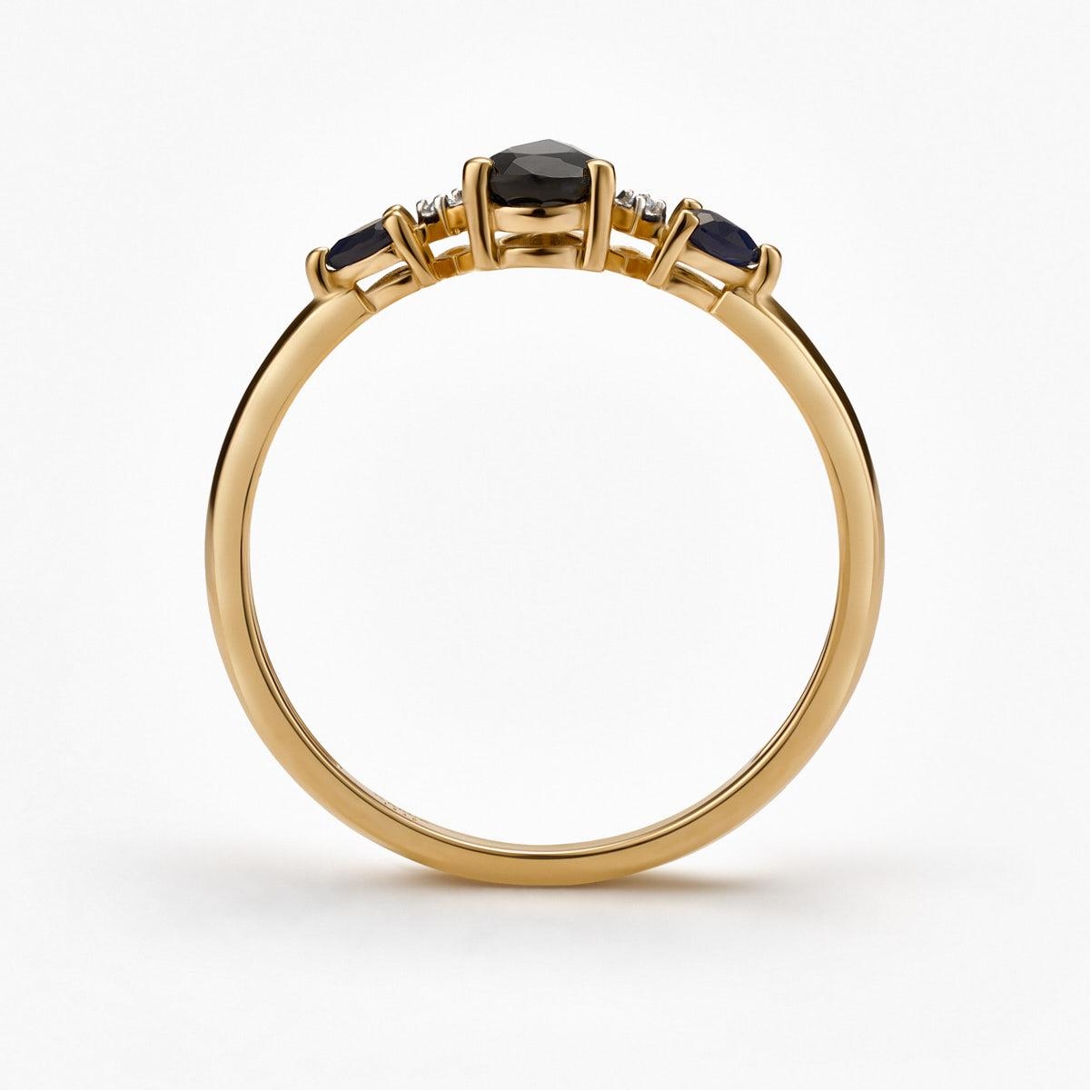 Pierścionek złoty z czarnymi szafirami